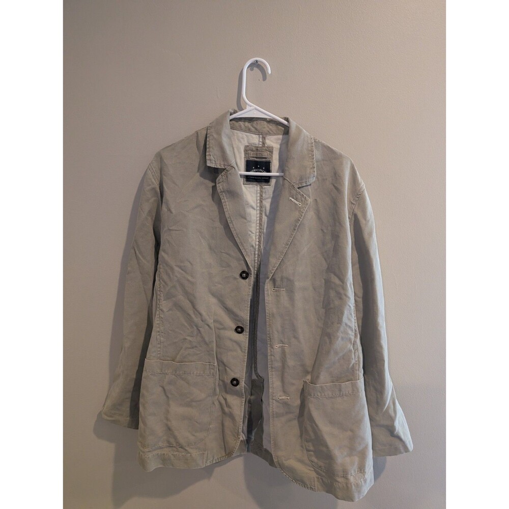 Indigo Palms Denim Jacket M Khaki Twill Chore Utility Tommy Bahama Linen Cotton